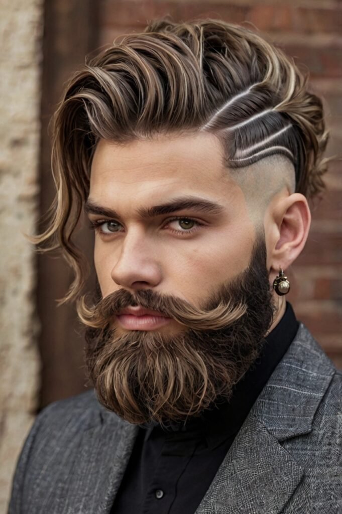 Curtain Hairstyle with Beard