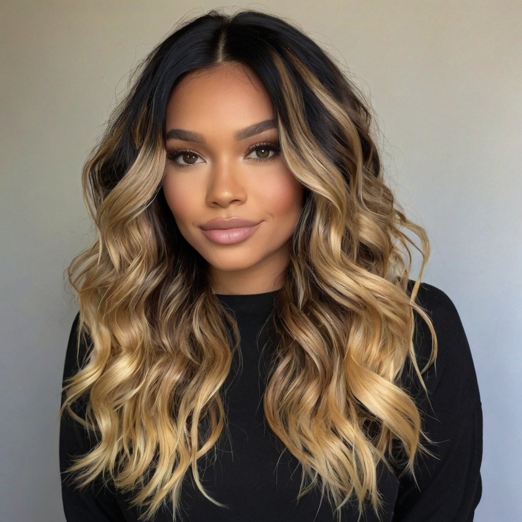 Beachy Waves with Multi-Tonal Blonde Streaks