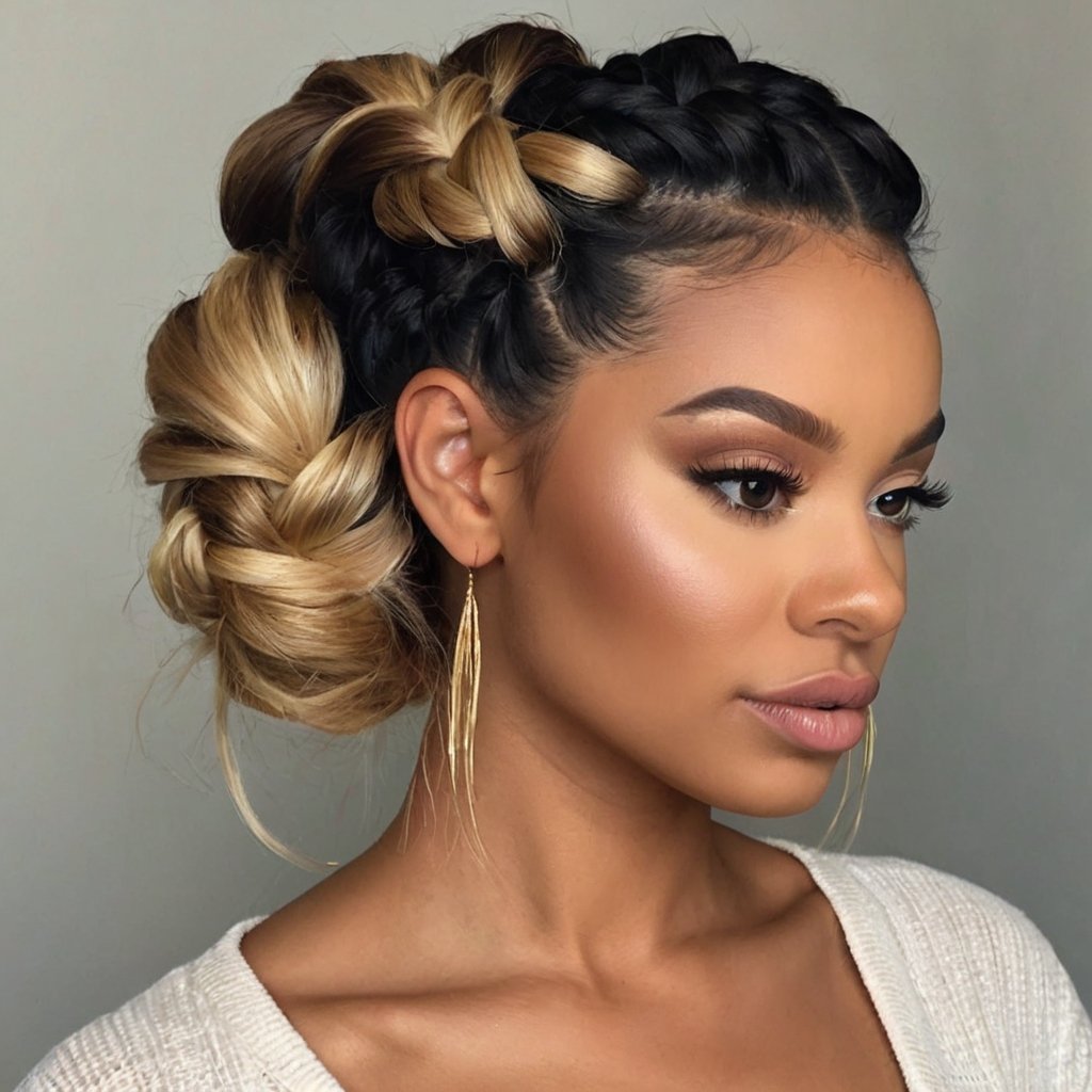 Braided Updo with Blonde Highlights