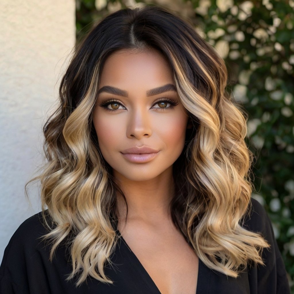 Wavy Lob with Random Blonde Highlights