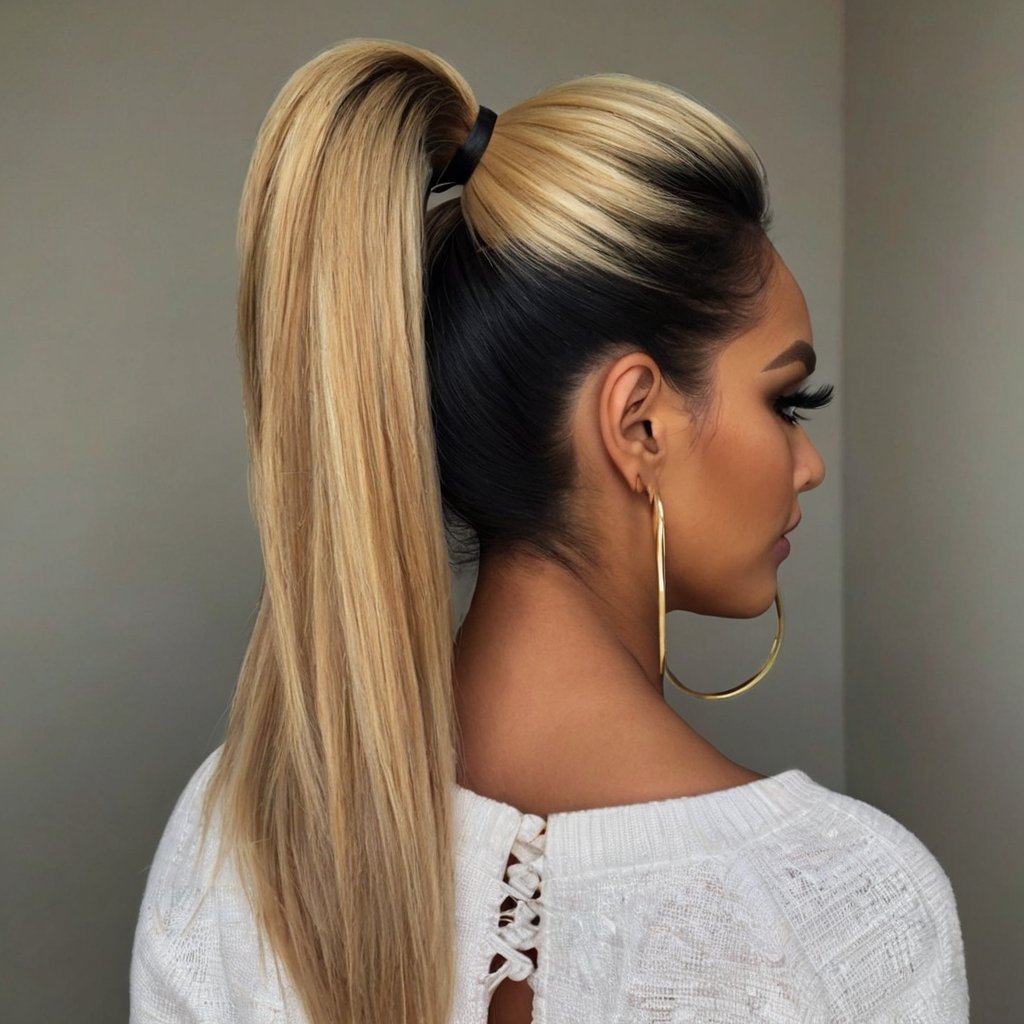 Voluminous Ponytail with Dramatic Blonde Piece