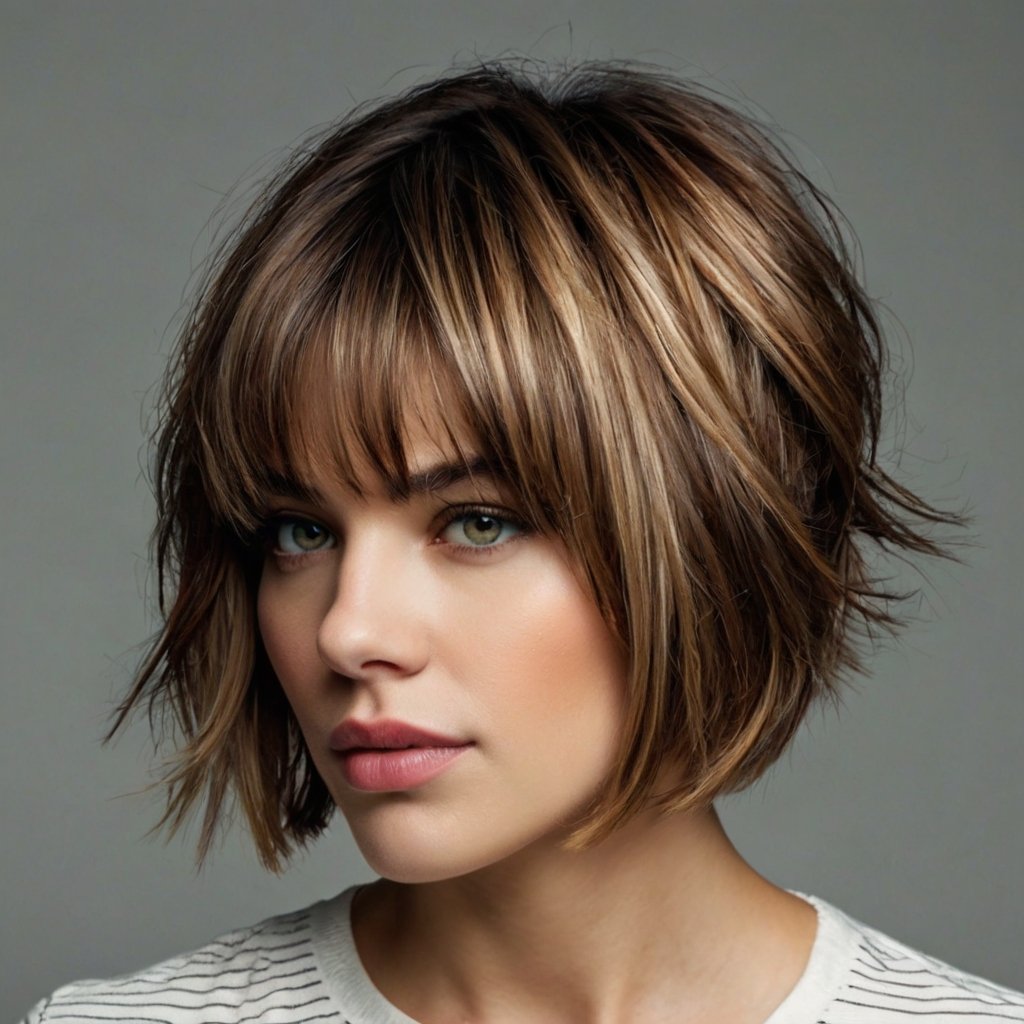 Straight Messy Bob with Long Bangs