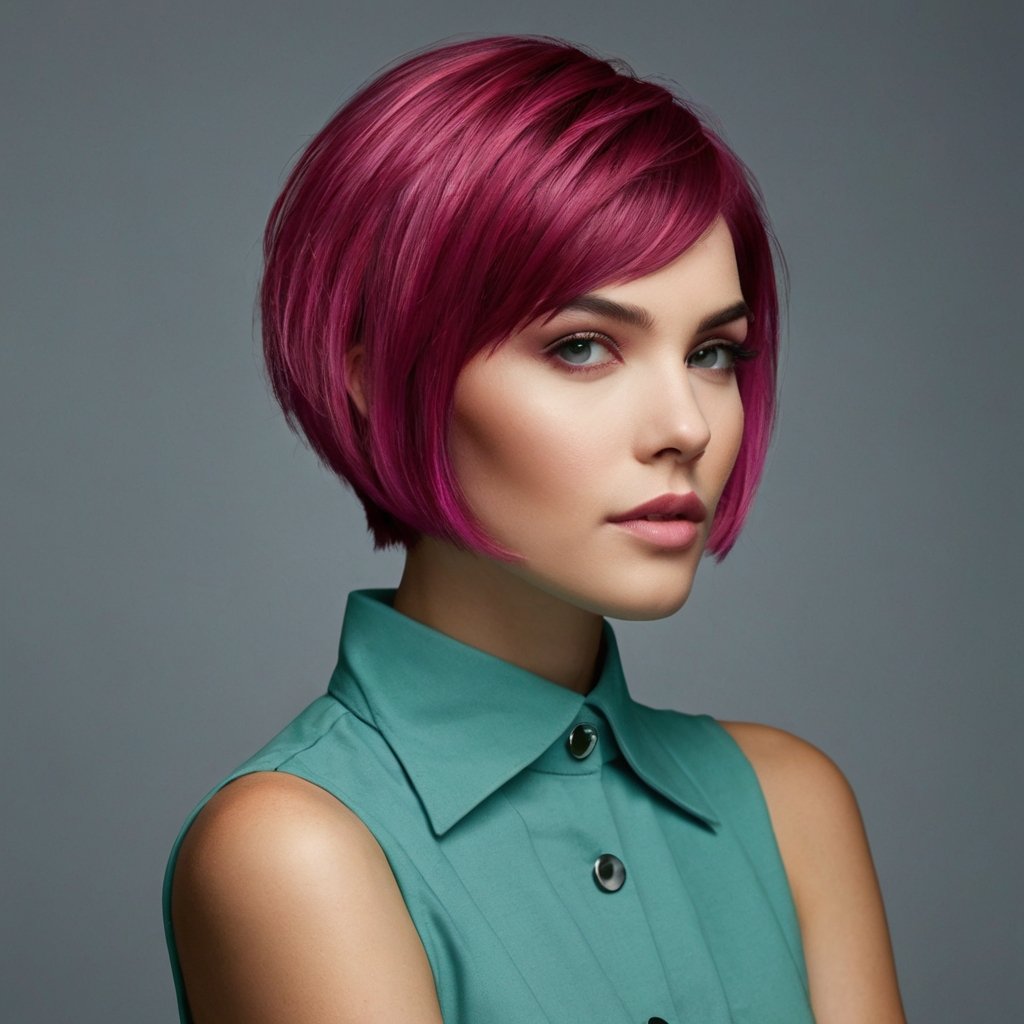 Magenta Pixie Bob on Straight Hair