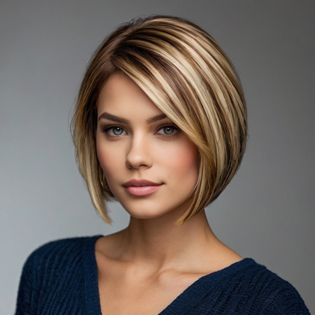 Tapered Bob with Blonde Highlights