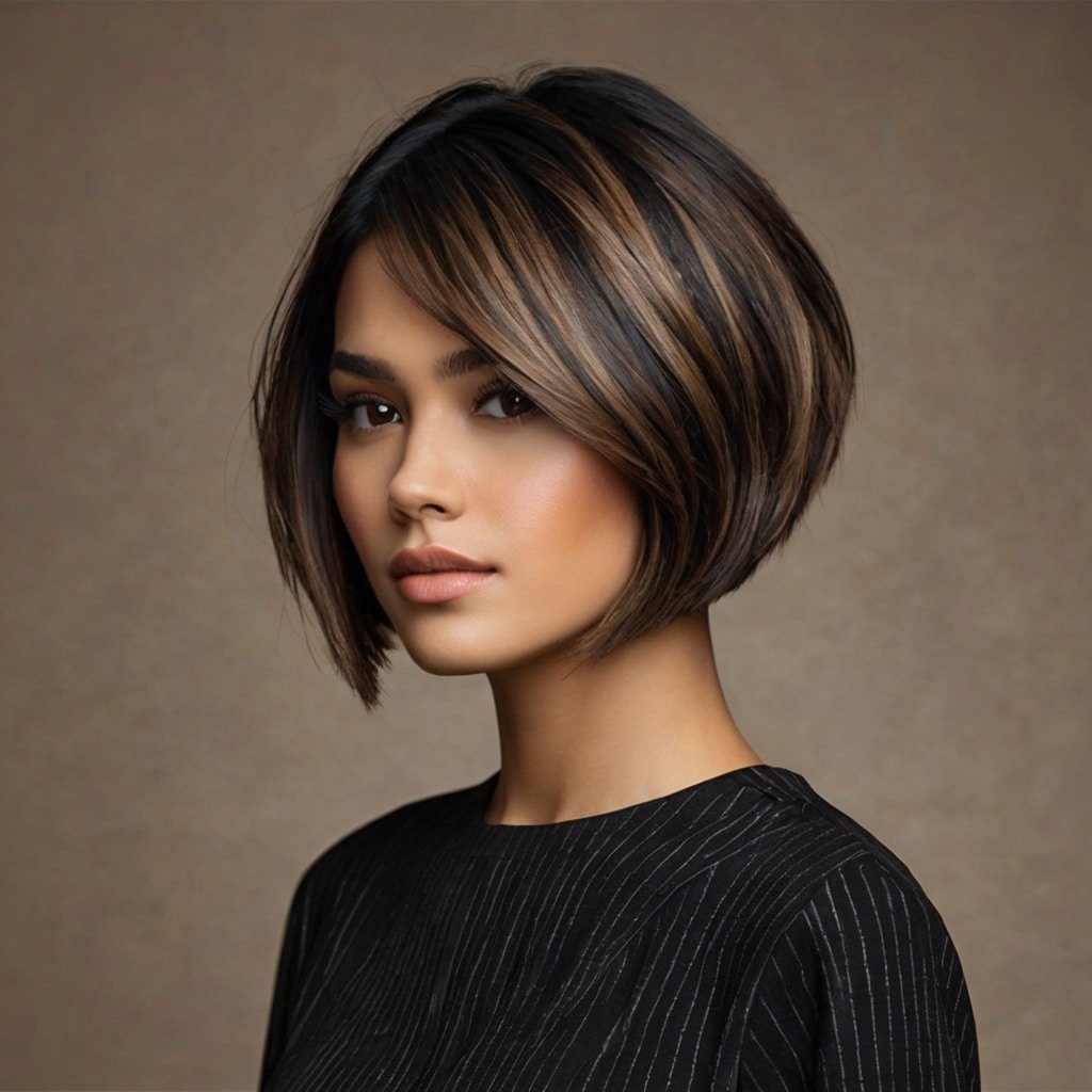 Black Bob with Brown Balayage