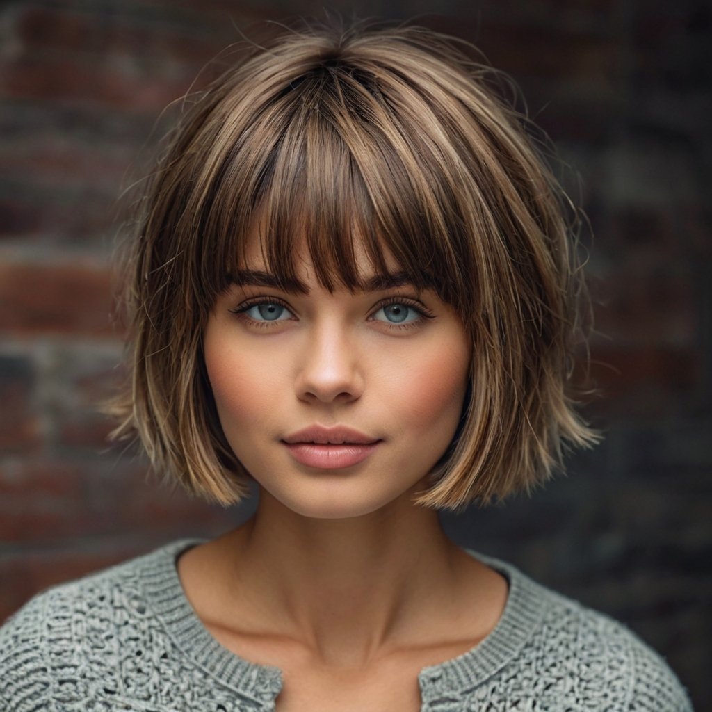 Micro Bob with Cute Choppy Fringe